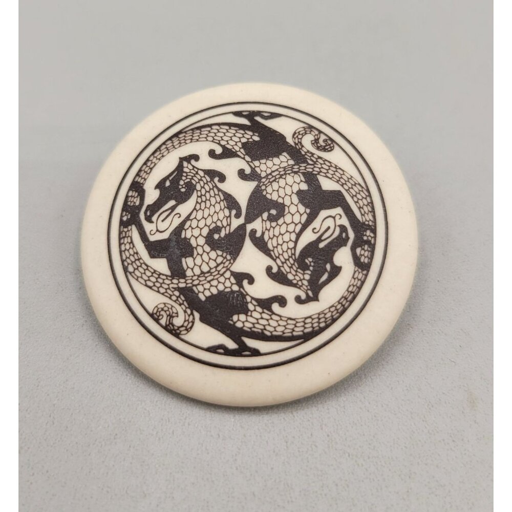 Handmade Porcelain Dragon Guardian Spirit Brooch By Touchstone Pottery